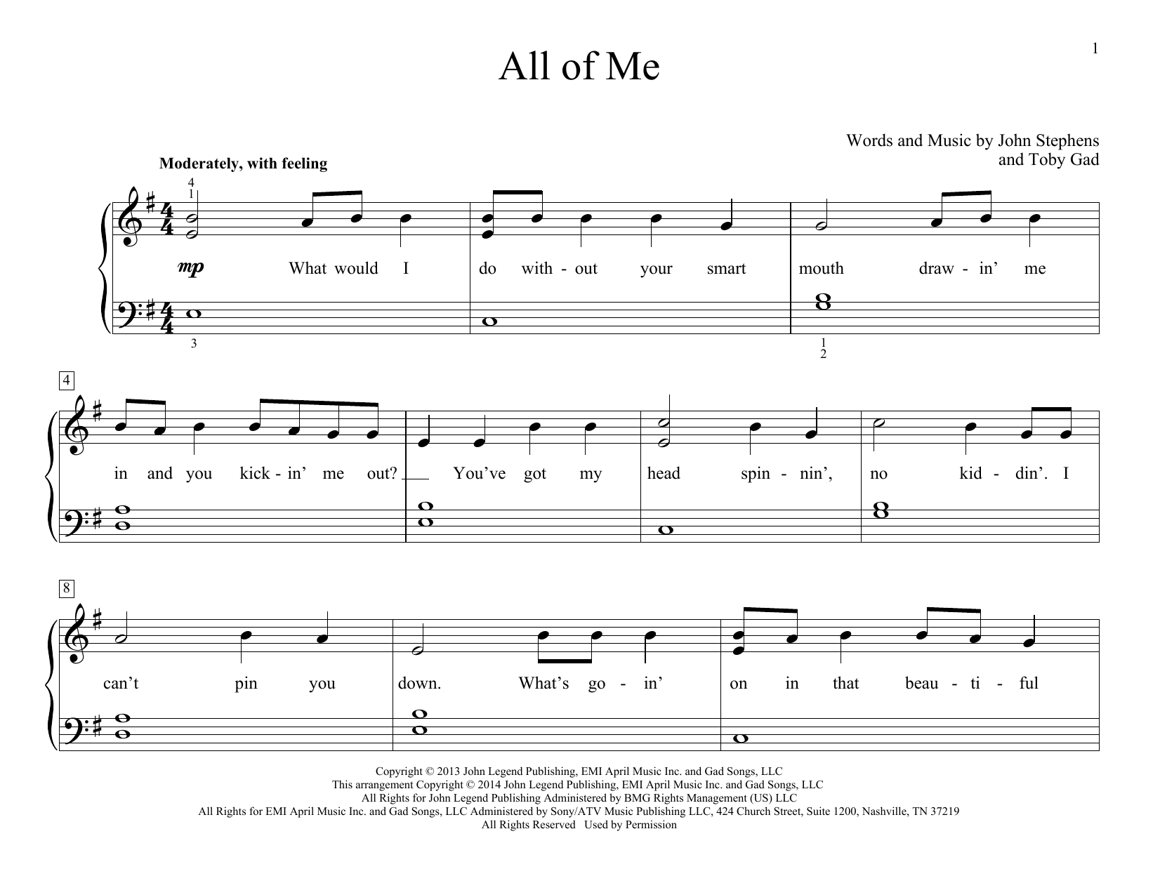Produktgalerie: Seite 1 von 1 All Of Me, John Legend, Klavier