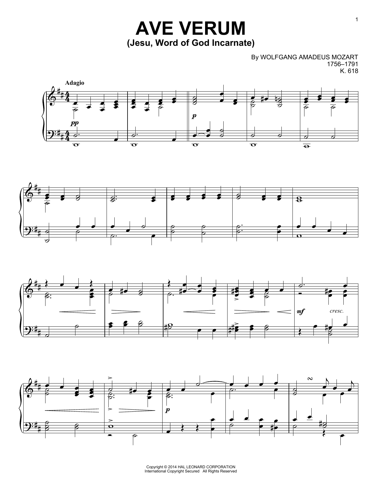 Product gallery: Page 1 of 1 Ave Verum Corpus, K618 (Jesu, Word Of God Incarnate), Wolfgang Amadeus Mozart