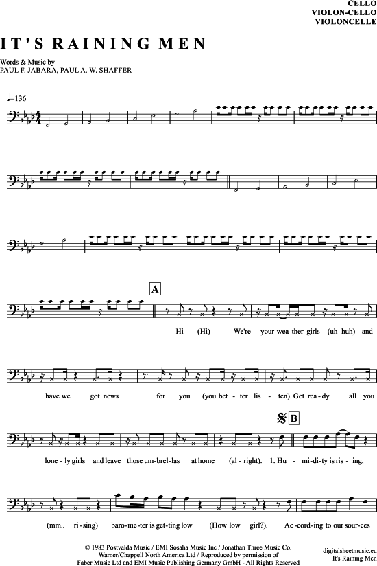 Produktgalerie: Seite 1 von 4 It´s raining men , Weather Girls, (Violon-Cello)
