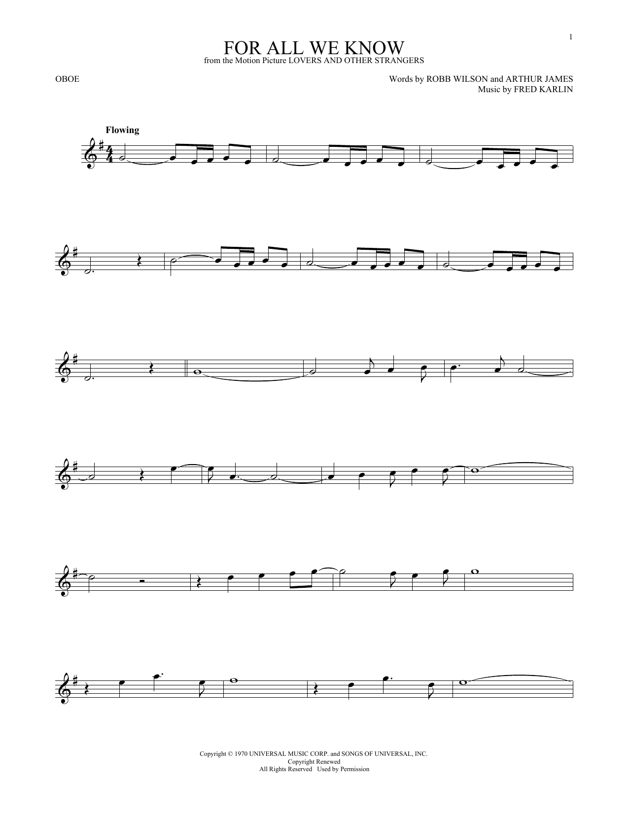 Produktgalerie: Seite 1 von 1 For All We Know, Carpenters, Oboe