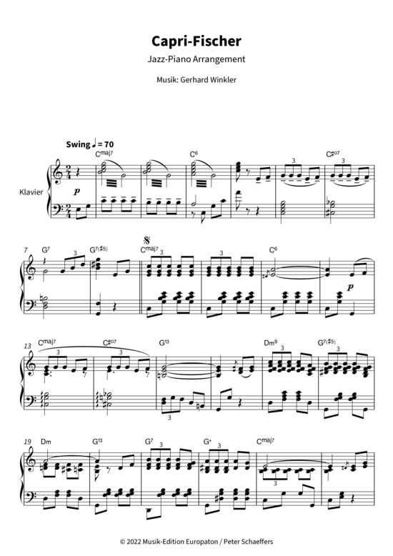 Produktgalerie: Seite 1 von 3 Capri-Fischer - Jazz-Piano Arrangement , Schuricke, Rudi, Klavier Solo