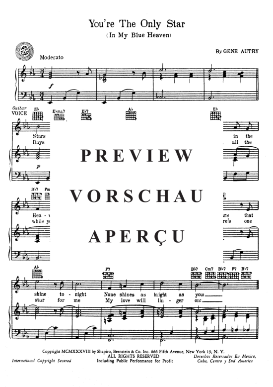 Produktgalerie: Seite 3 von 8 You're The Only Star (In My Blue Heaven) , Popular Standard, (Klavier und Gesang)