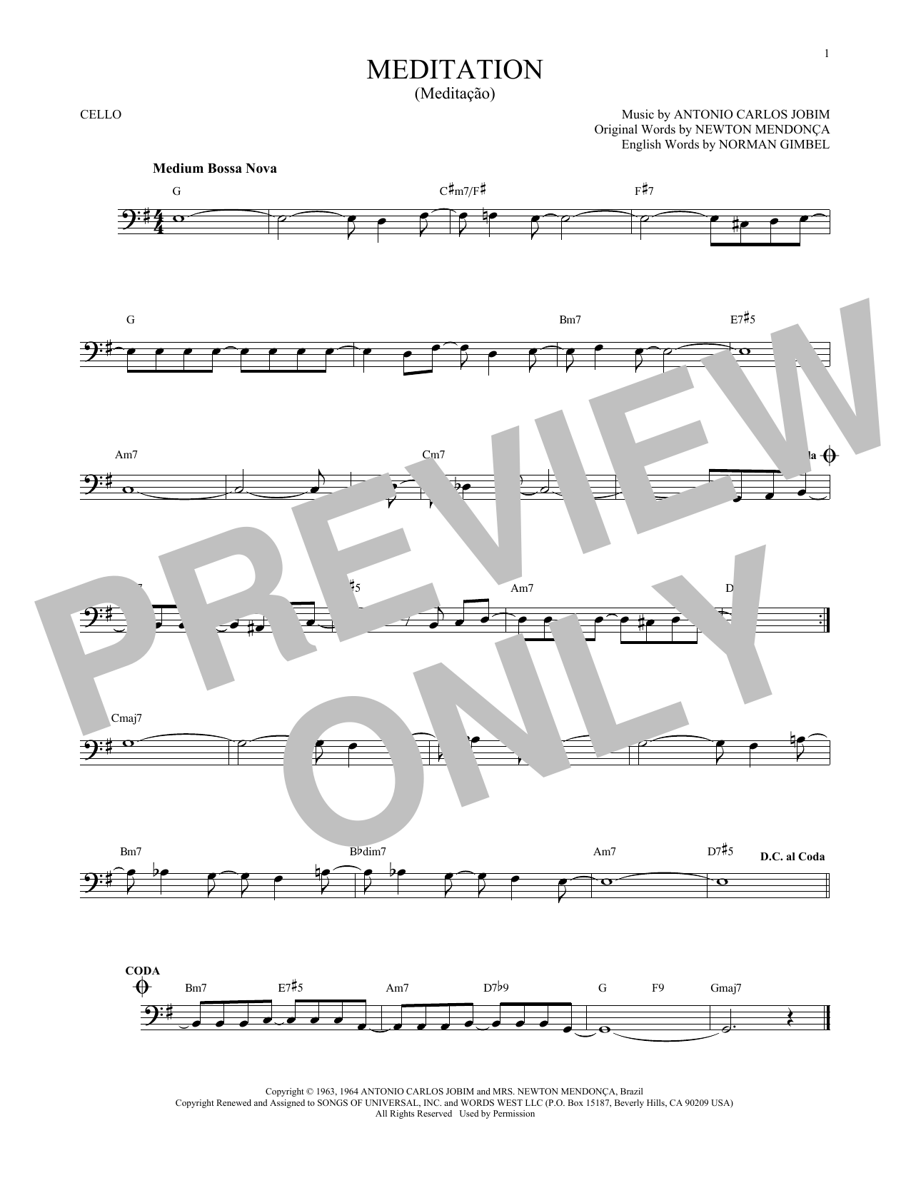 Produktgalerie: Seite 1 von 1 Meditation (Meditacao), Antonio Carlos Jobim, Violoncello