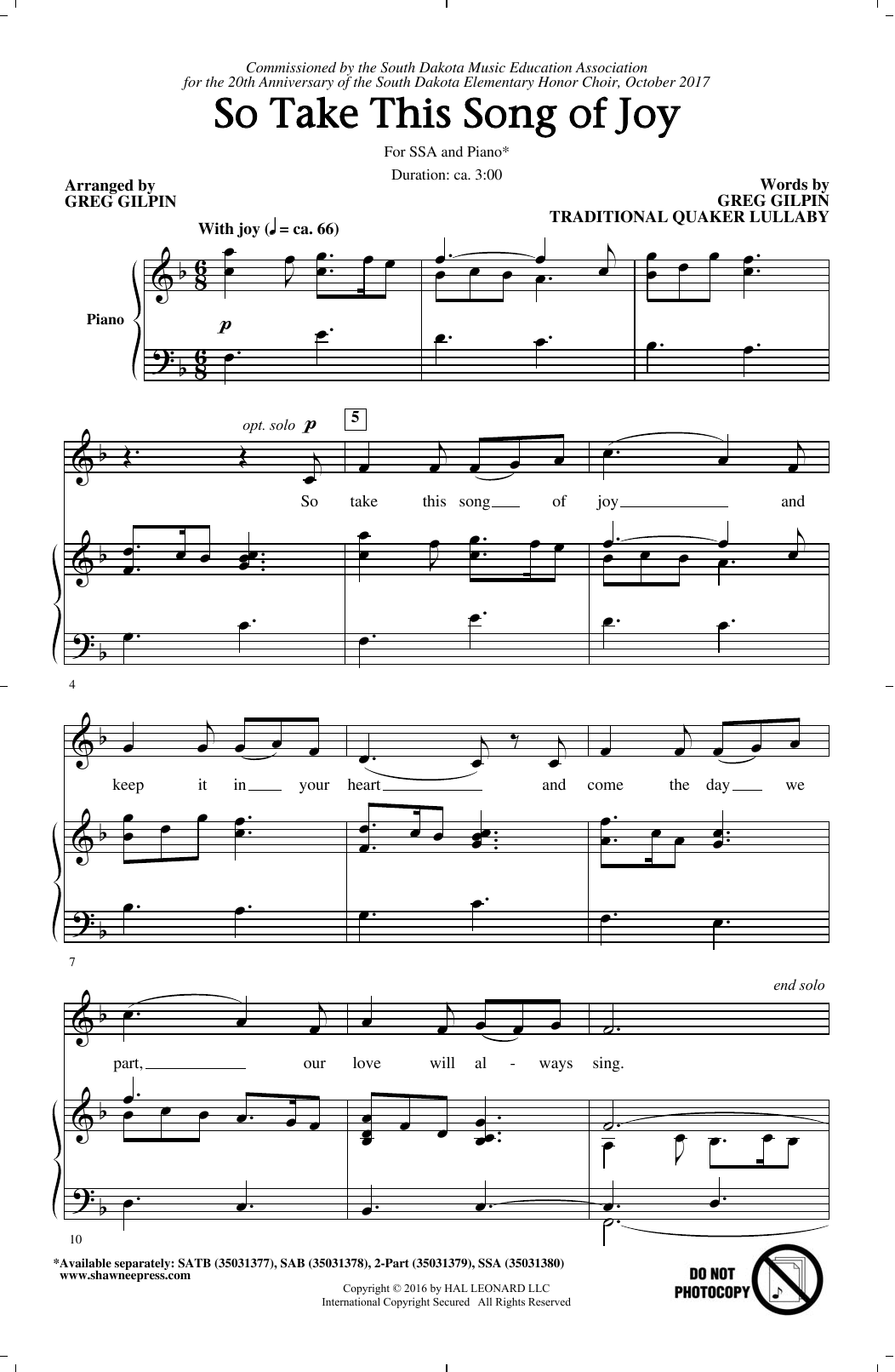 Produktgalerie: Seite 1 von 1 So Take This Song Of Joy, Greg Gilpin, Chor