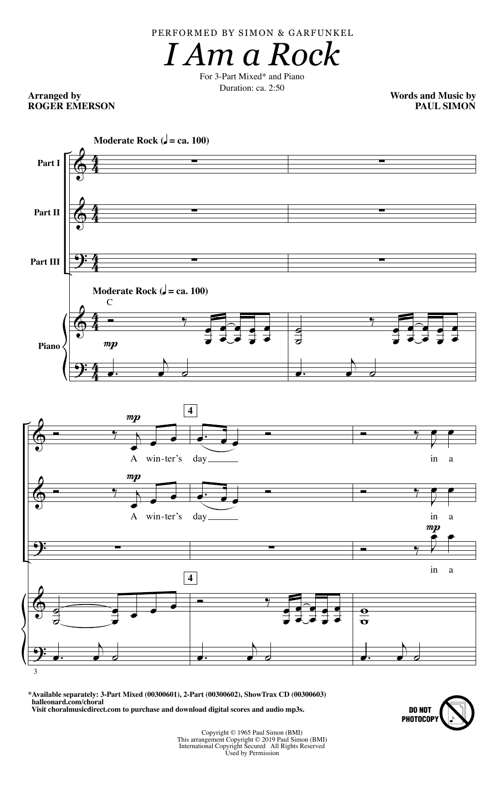 Produktbild zu: I Am A Rock (arr. Roger Emerson)