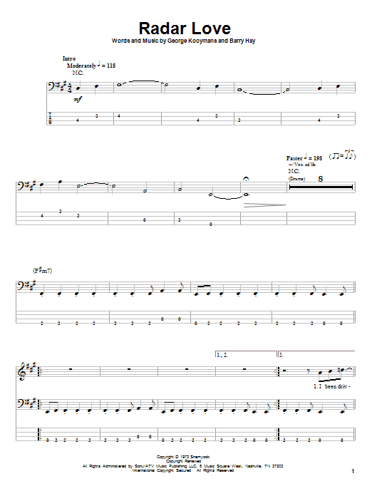 Produktgalerie: Seite 1 von 1 Radar Love, Golden Earring, E-Bass