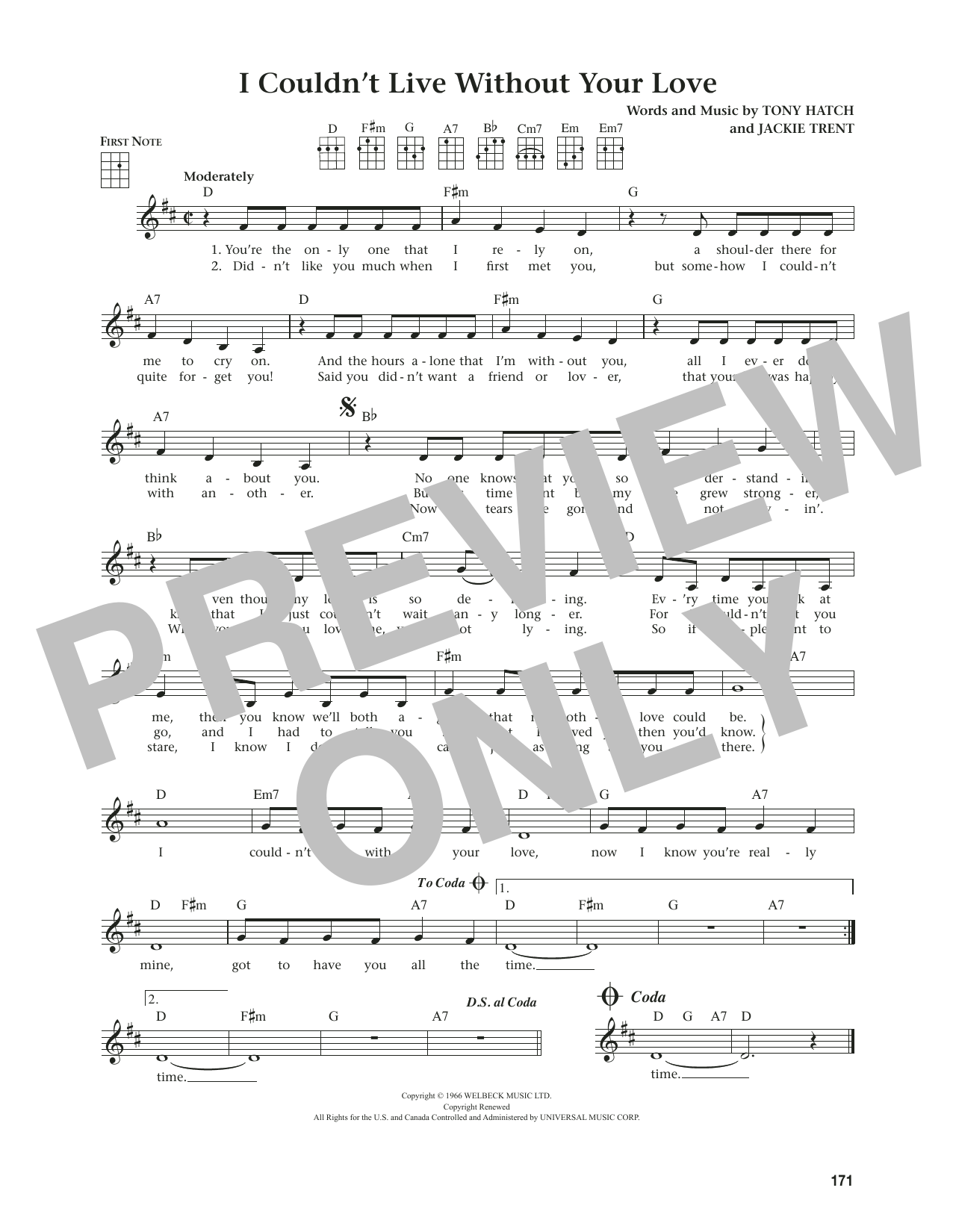Produktgalerie: Seite 1 von 1 I Couldn't Live Without Your Love (from The Daily Ukulele) (arr. Jim Beloff), Petula Clark, Ukulele