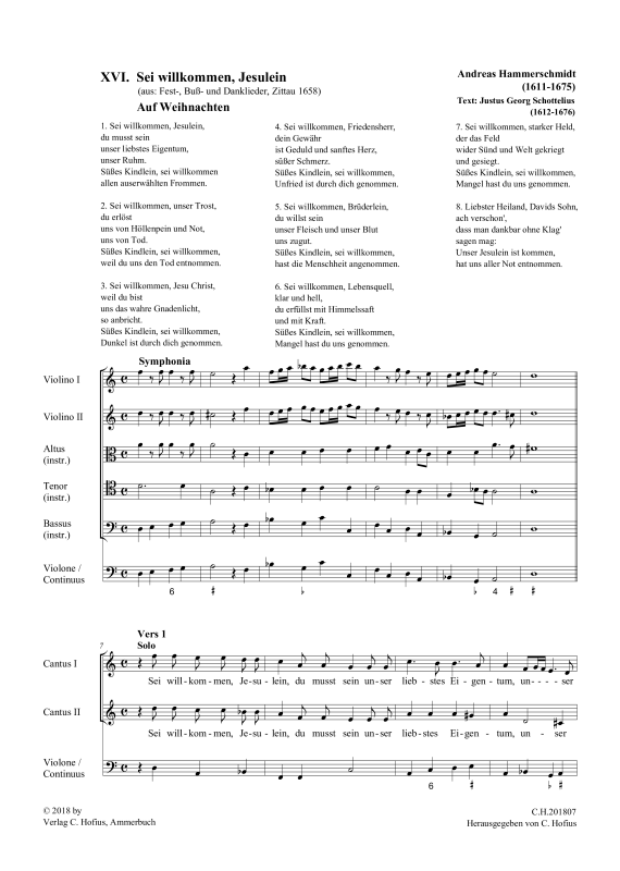 gallery: Sei willkommen, Jesulein (aus: Fest-, Buß- und Danklieder), , (5 Vokalstimmen, 2 Violinen und Continuo)