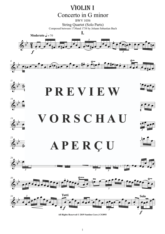 Product gallery: Page 2 of 11 Concerto in G-Moll BWV 1056, , String Quartet - Individual Parts