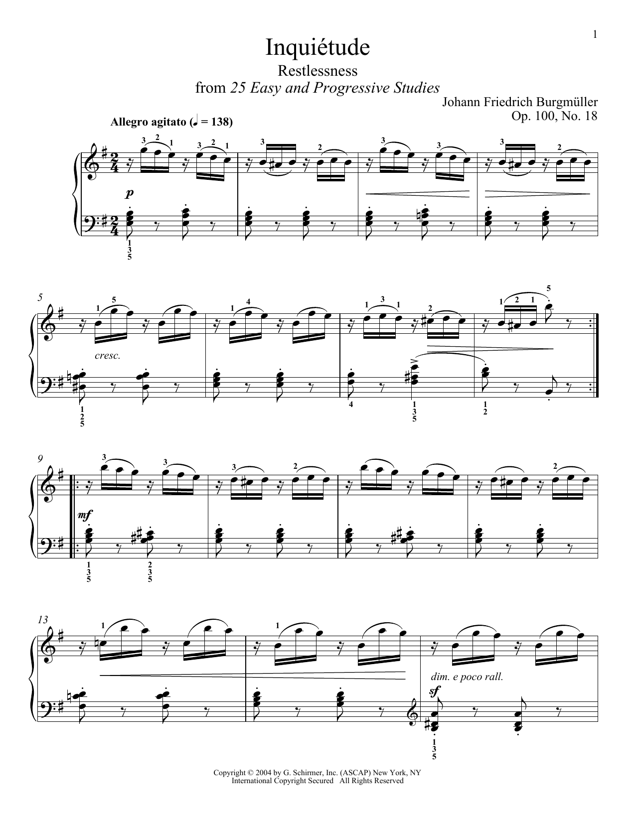 Product gallery: Page 1 of 1 Inquietude, Op. 100, No. 18, Friedrich Burgmuller