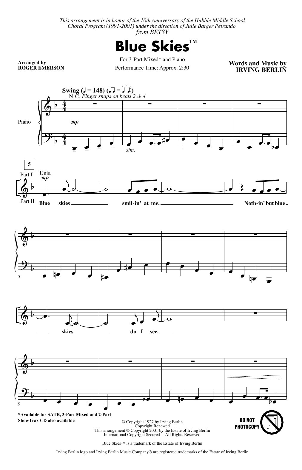 Produktbild zu: Blue Skies (arr. Roger Emerson)