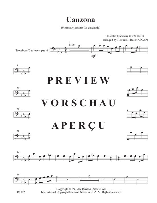 gallery: Canzona (3 Trompeten in B und 1 Basstrompete/Posaune) , ,  (opt. Bass-Stimme für Teil 4)