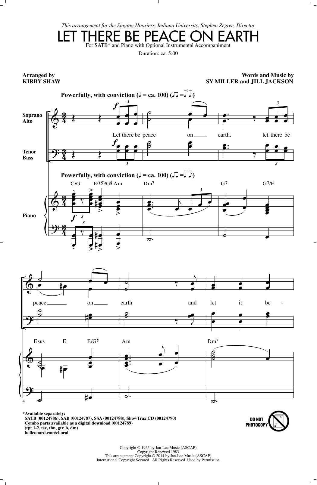 Product picture to: Let There Be Peace On Earth (arr. Kirby Shaw)