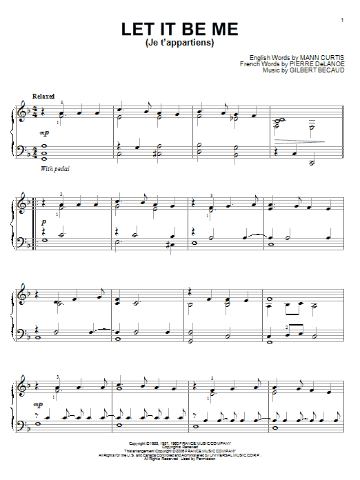 Produktgalerie: Seite 1 von 1 Let It Be Me (Je T'appartiens), Elvis Presley, Klavier