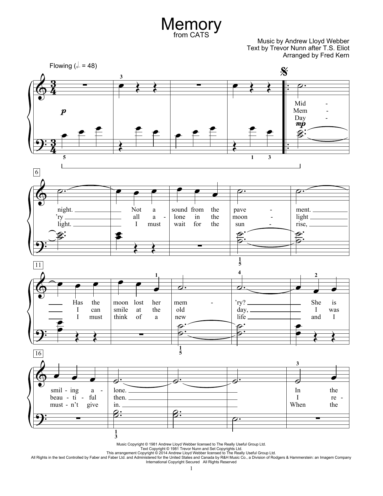 Product picture to: Memory (from Cats) (arr. Fred Kern)