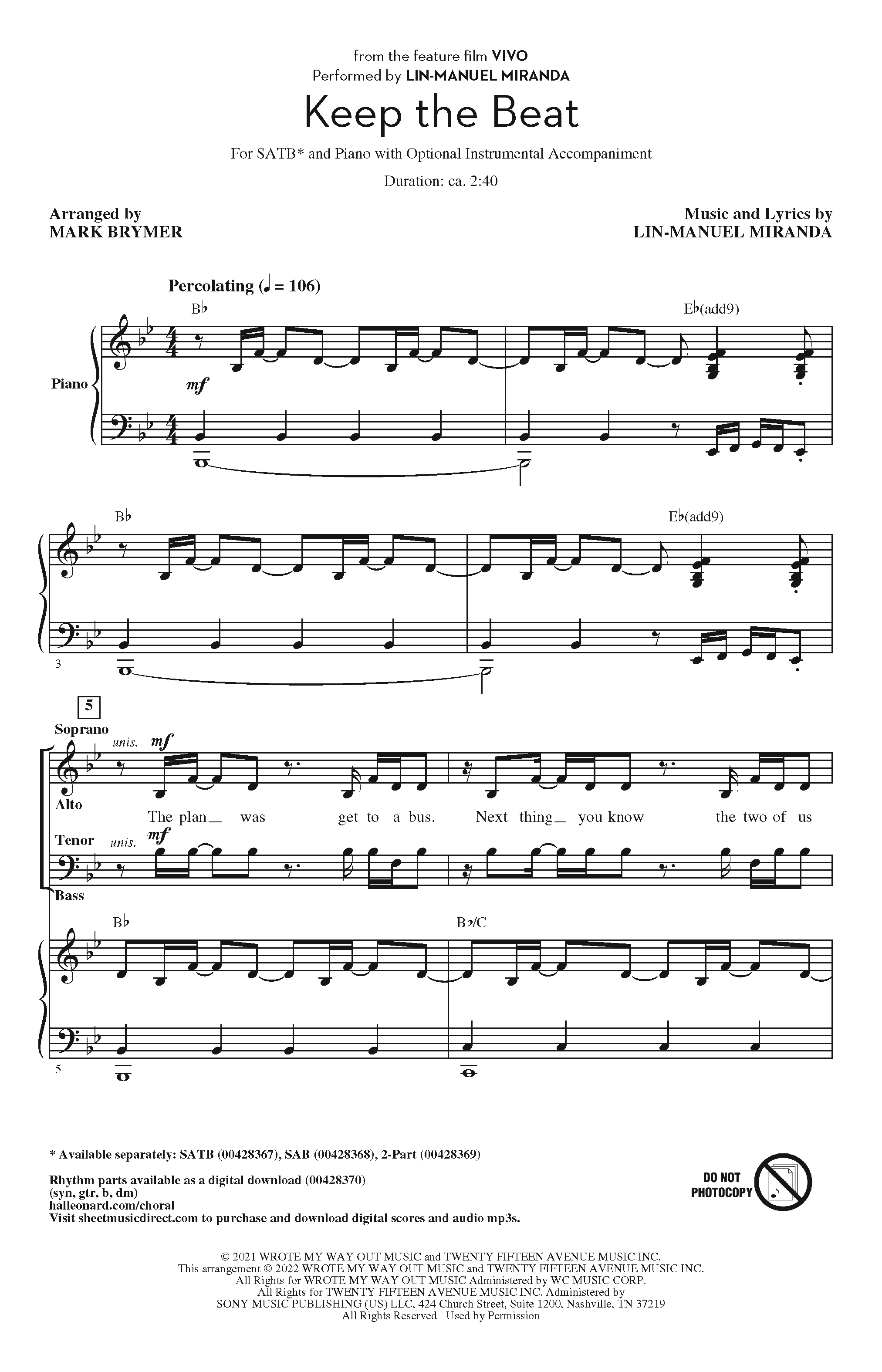 Product picture to: Keep The Beat (from Vivo) (arr. Mark Brymer)
