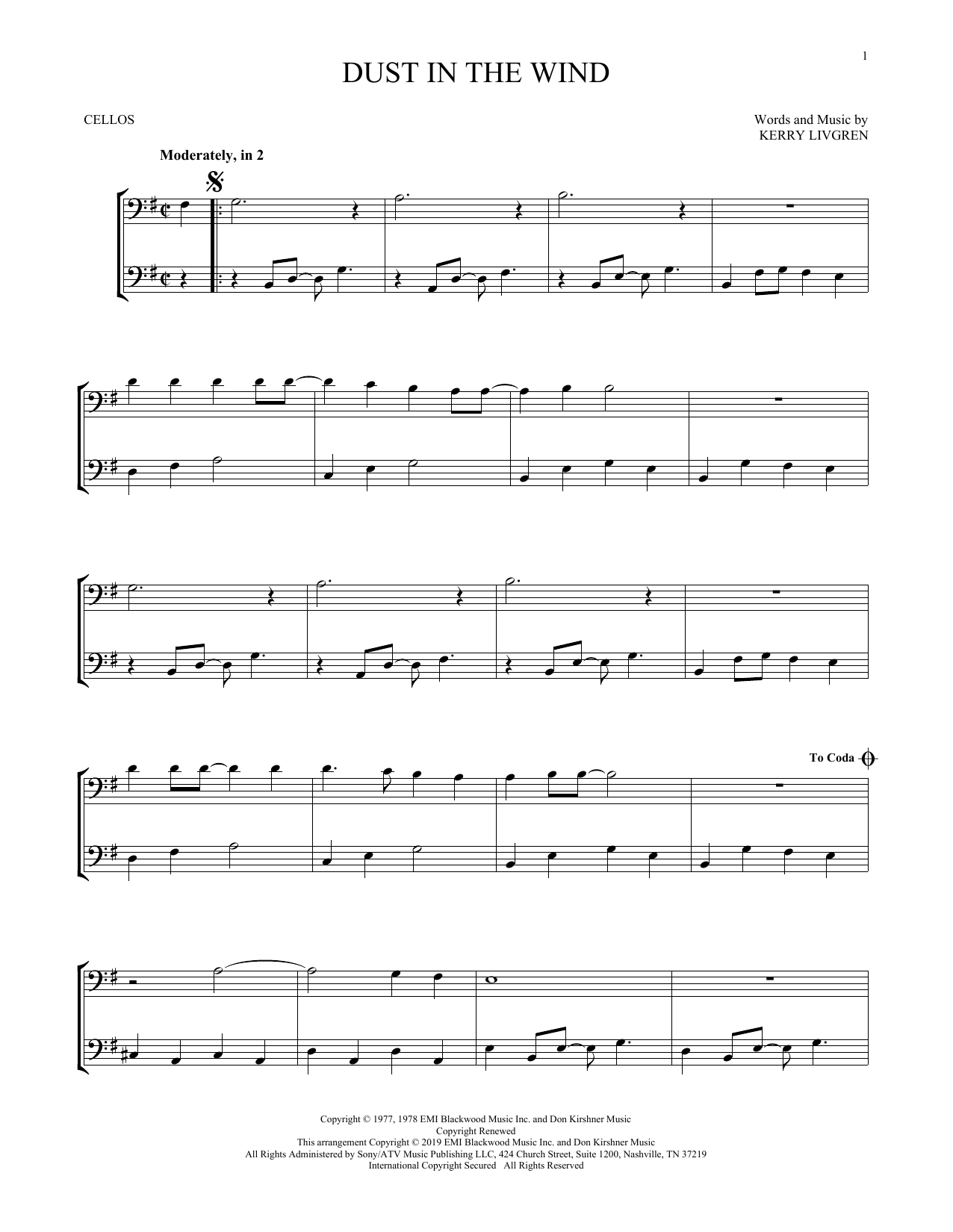 Produktgalerie: Seite 1 von 1 Dust In The Wind, Kansas, Violoncello