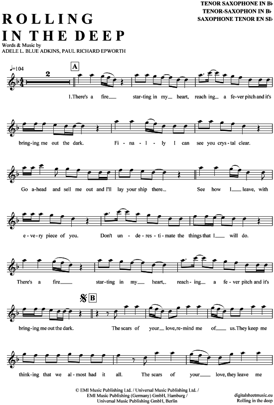 gallery: Rolling in the deep , Adele, (Tenor-Sax)