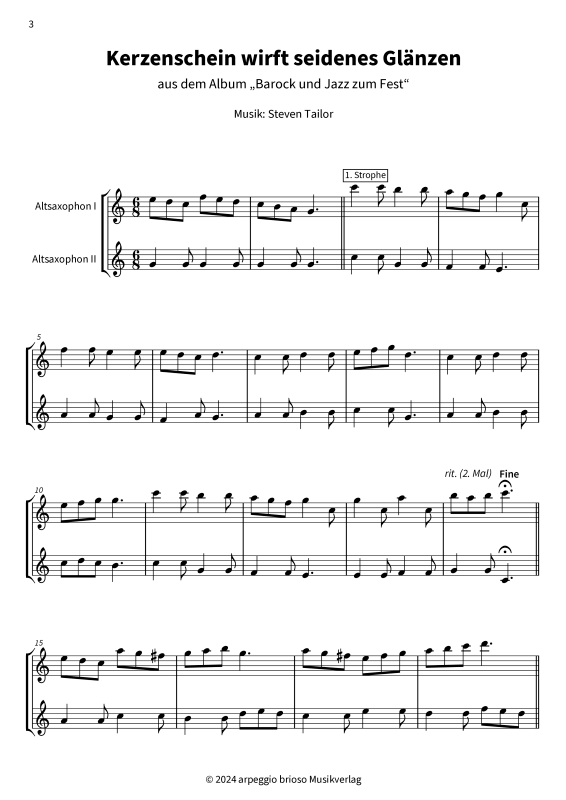 Product gallery: Page 1 of 8 Kerzenschein wirft seidenes Glänzen - aus dem Album Barock und Jazz zum Fest, , (alto saxophone duet)
