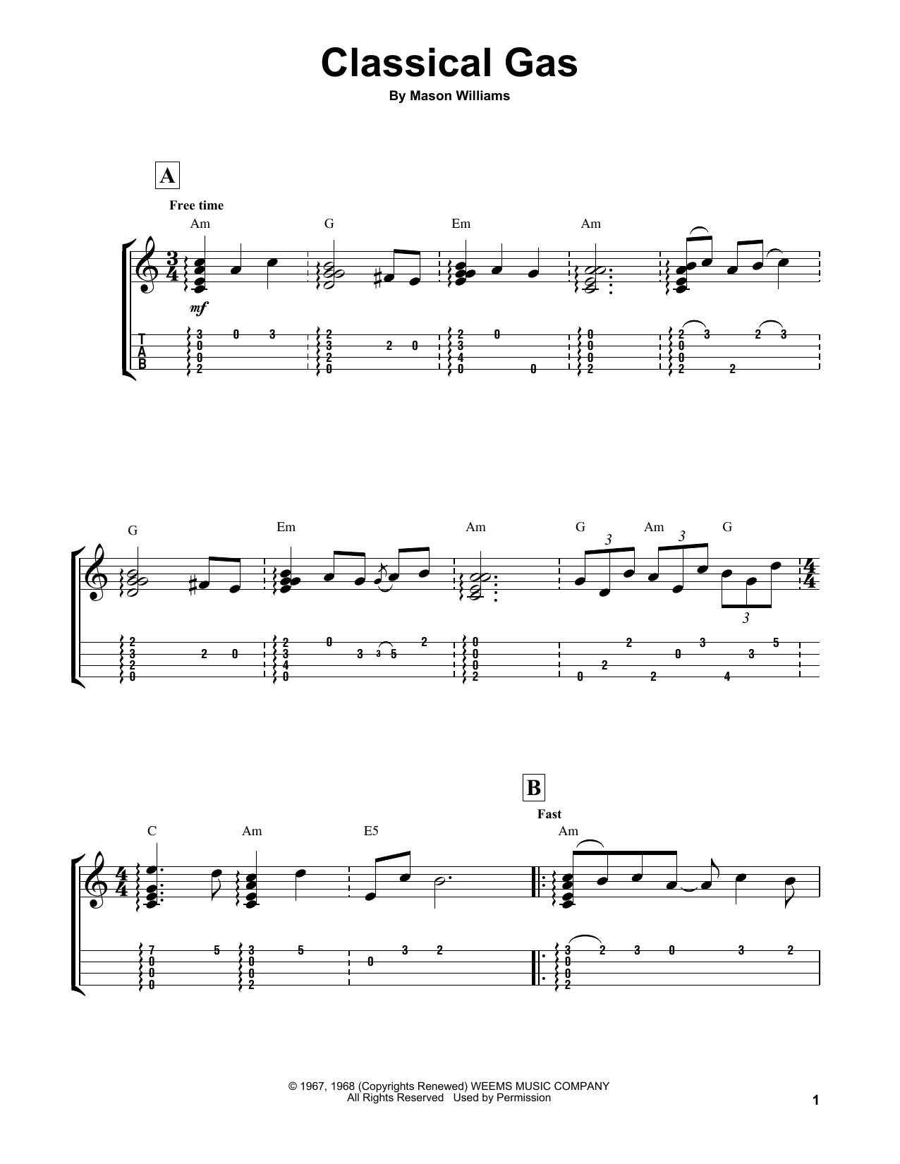Product gallery: Page 1 of 1 Classical Gas, Mason Williams