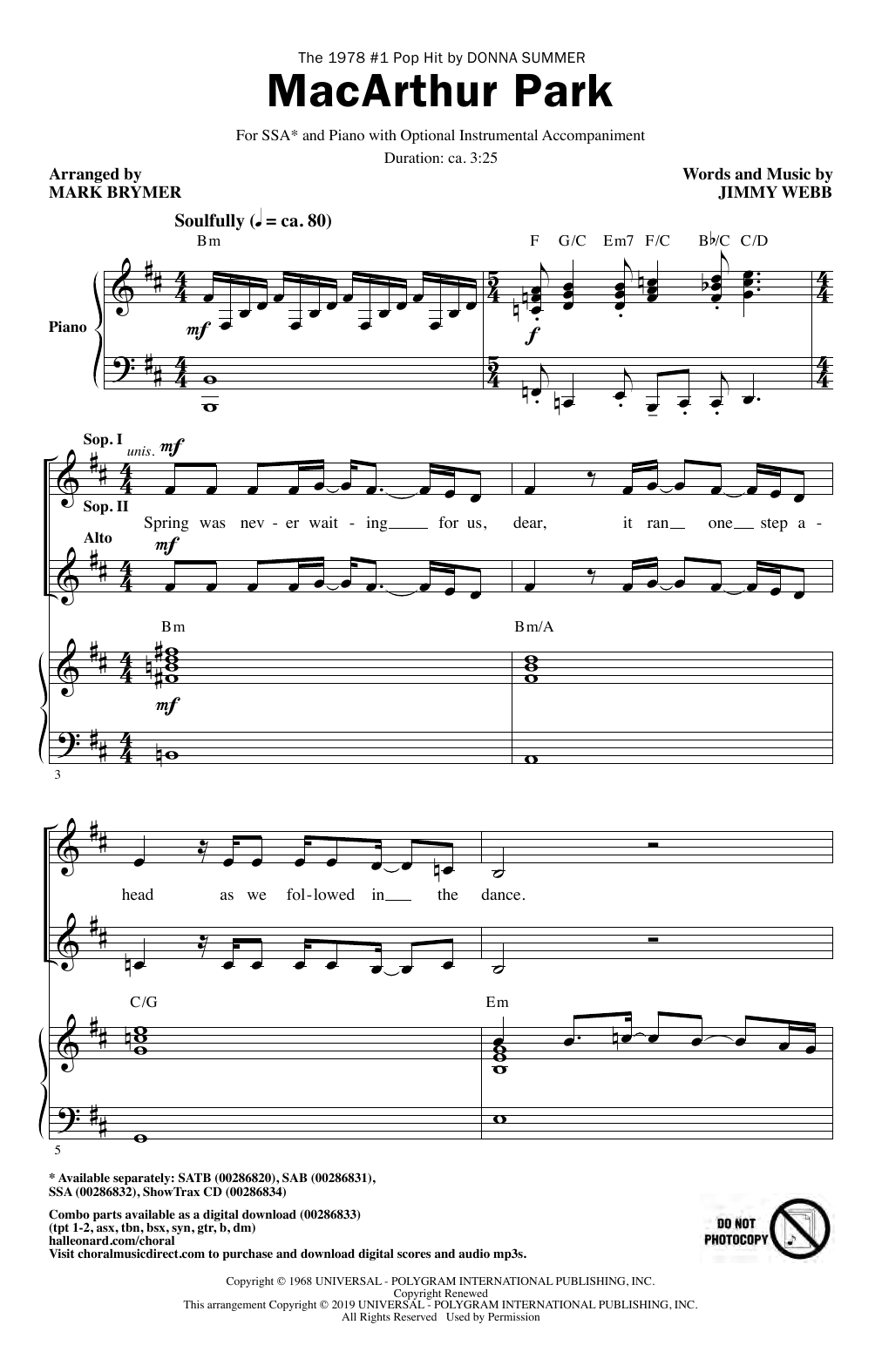Product gallery: Page 1 of 1 MacArthur Park (arr. Mark Brymer), Donna Summer