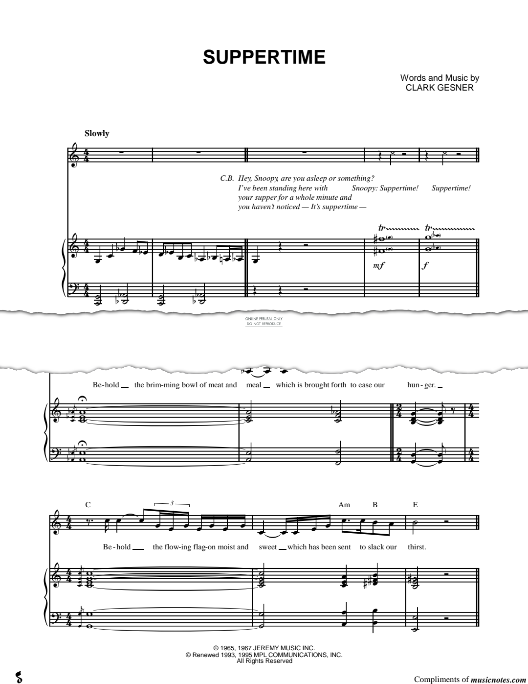 Product gallery: Page 1 of 1 Suppertime (from 'You're A Good Man, Charlie Brown'), Clark Gesner