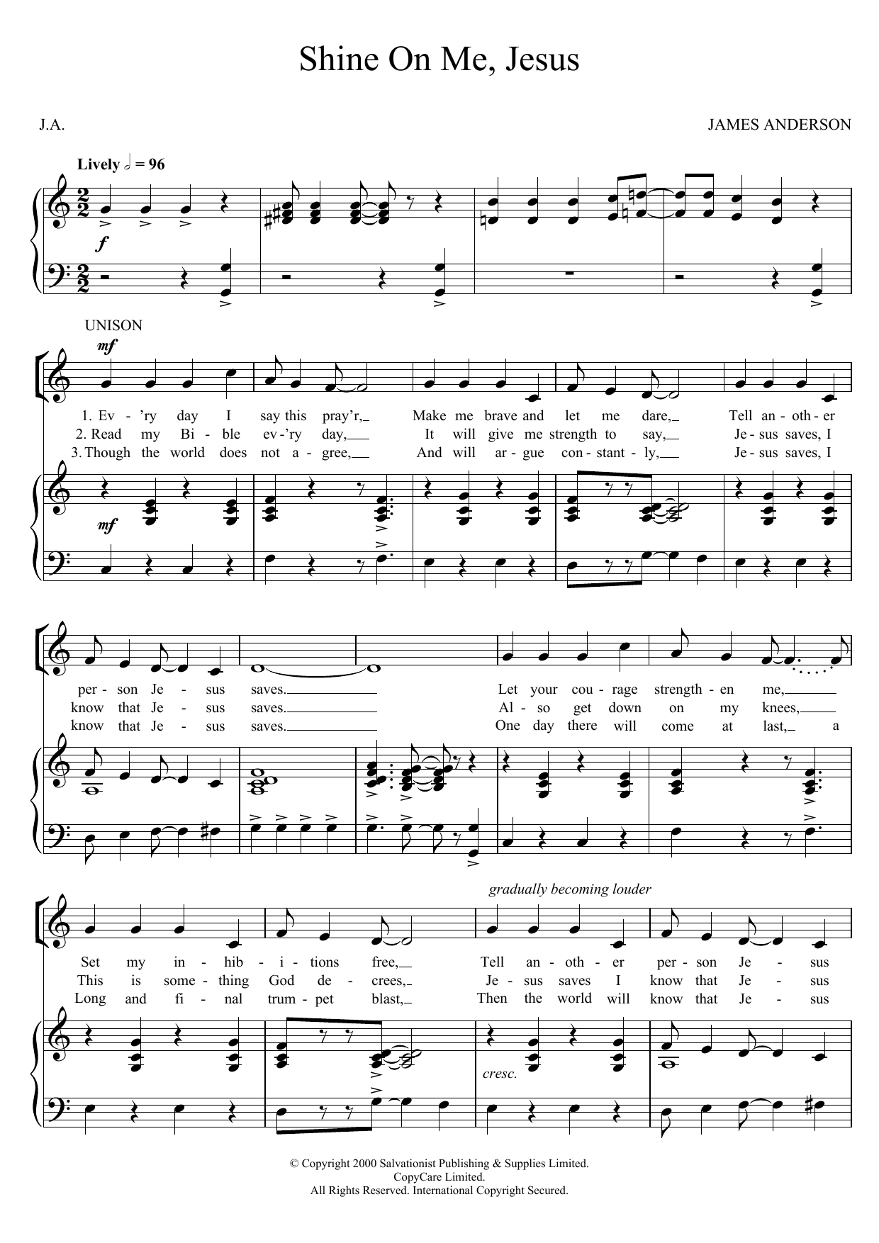 Produktgalerie: Seite 1 von 1 Shine On Me, Jesus, The Salvation Army, Gesang, Gitarre, Klavier