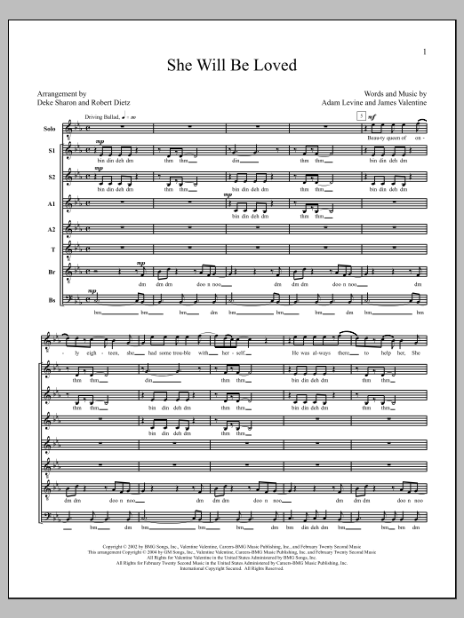 Produktbild zu: She Will Be Loved (arr. Deke Sharon)