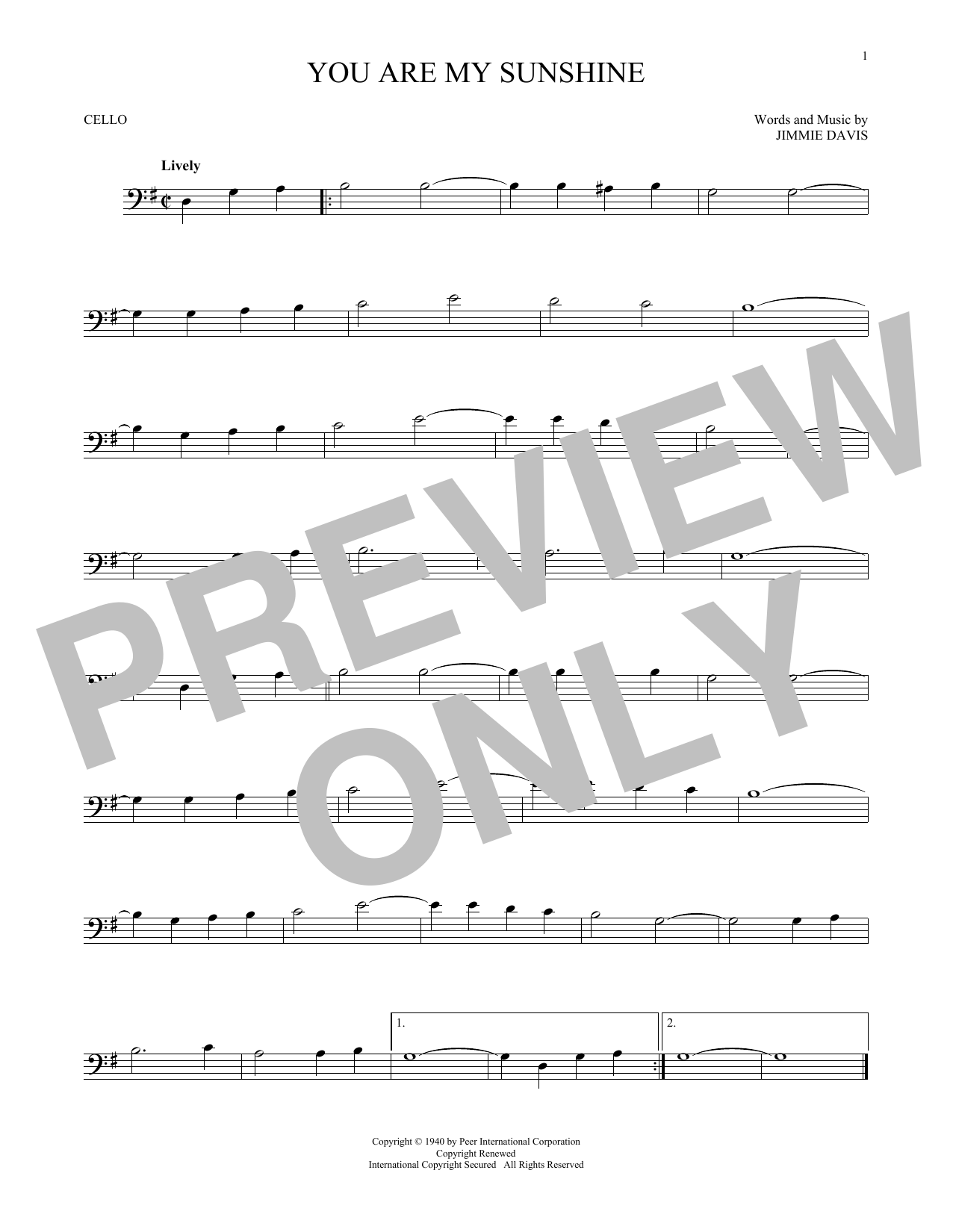 Produktgalerie: Seite 1 von 1 You Are My Sunshine, Jimmie Davis, Violoncello