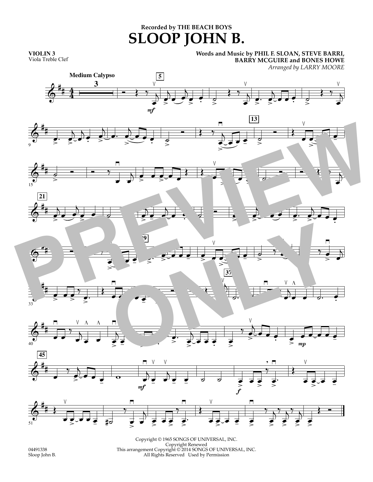 Produktgalerie: Seite 1 von 1 Sloop John B - Violin 3 (Viola T.C.), Harry Belafonte, Steve Barri, Phil F. Sloan, Bones Howe