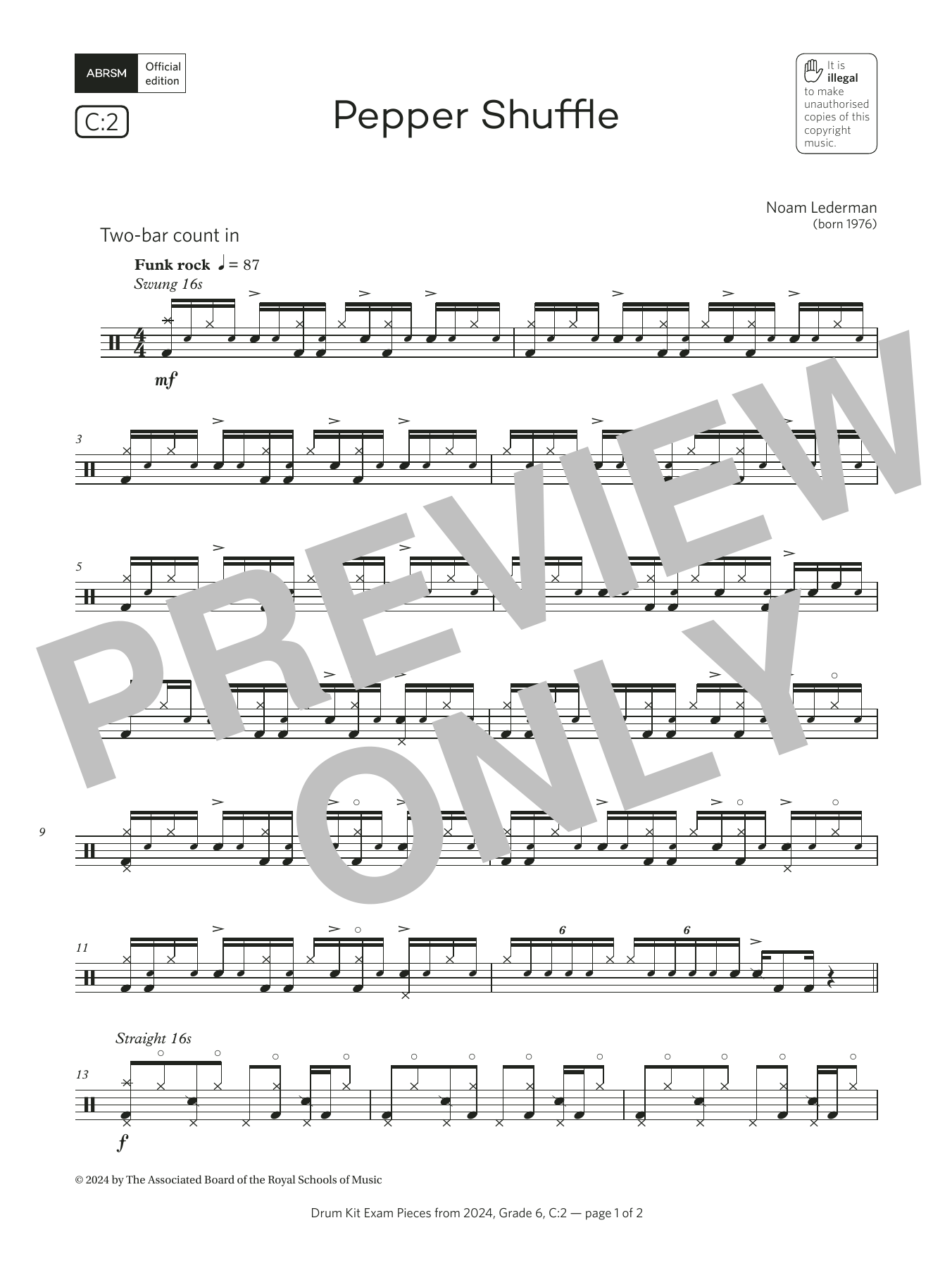 Product gallery: Page 1 of 1 Pepper Shuffle (Grade 6, list C2, from the ABRSM Drum Kit Syllabus 2024), Noam Lederman
