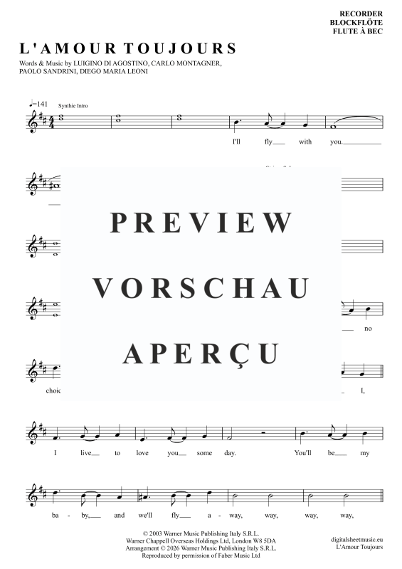 Produktgalerie: Seite 2 von 6 L'Amour Toujours, Gigi D'Agostino, Blockflöte