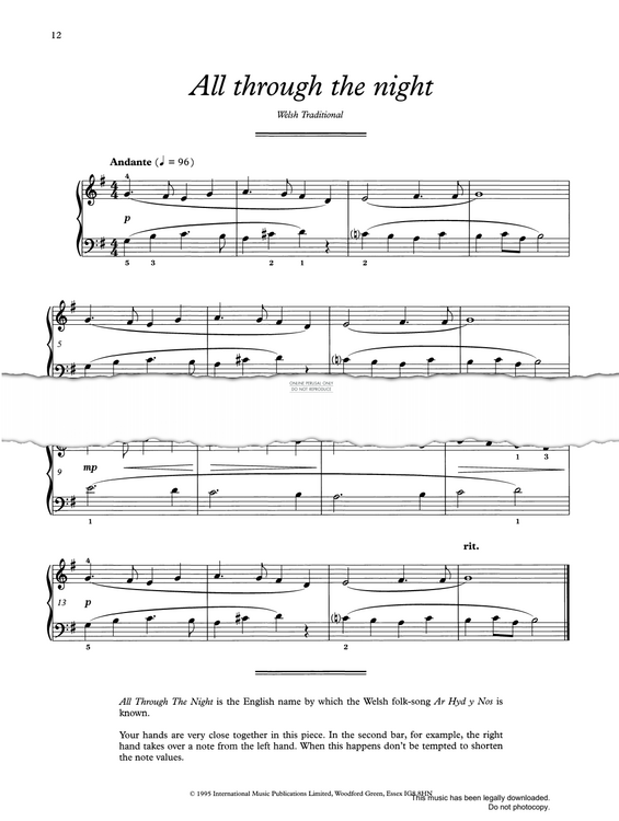 Produktgalerie: Seite 1 von 1 All Through The Night, Welsh Traditional, Klavier
