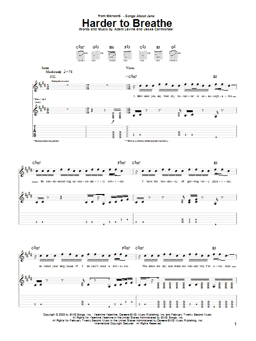 Product picture to:  Harder To Breathe - Maroon 5