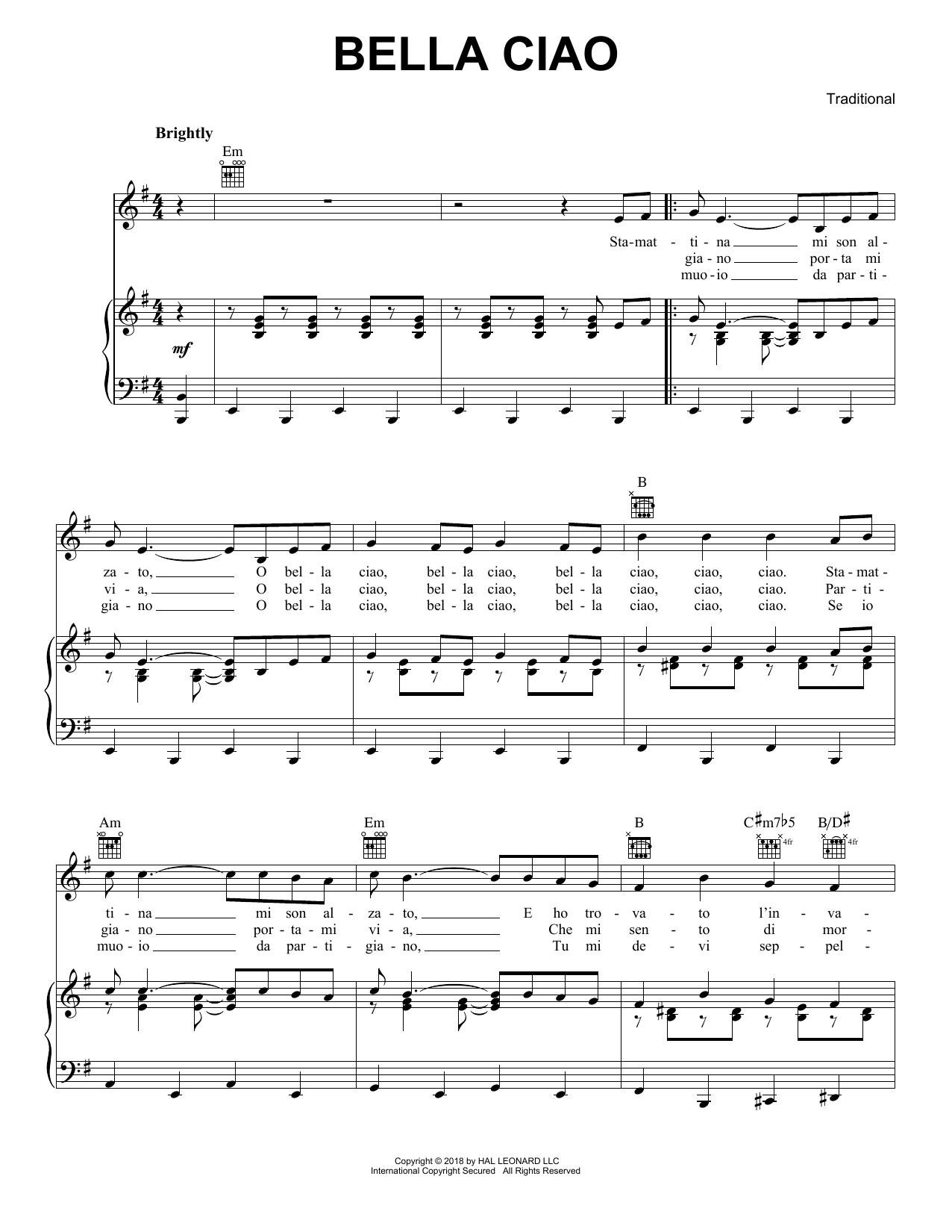 Produktgalerie: Seite 1 von 1 Bella Ciao, Traditional, Gesang, Gitarre, Klavier