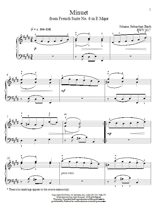 Produktgalerie: Seite 1 von 1 Minuet, BWV 817, Johann Sebastian Bach, Klavier