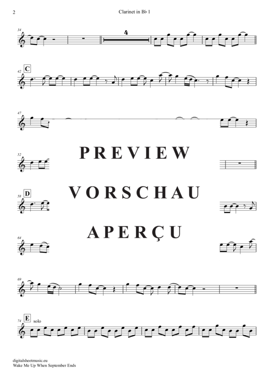 Product gallery: Page 10 of 21 Wake Me Up When September Ends , Green Day, (clarinet trio + piano)