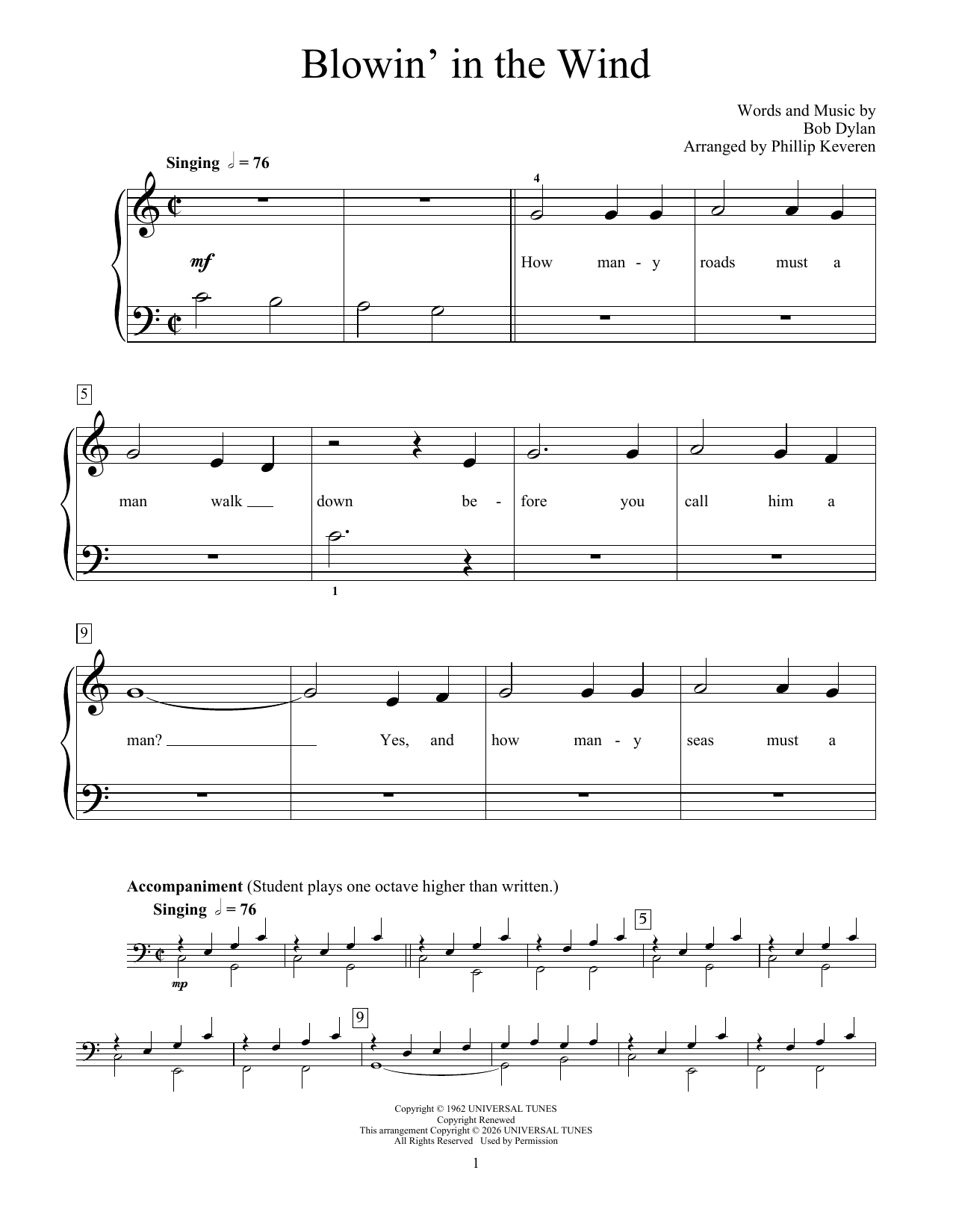 Produktgalerie: Seite 1 von 1 Blowin' In The Wind, Bob Dylan, Klavier