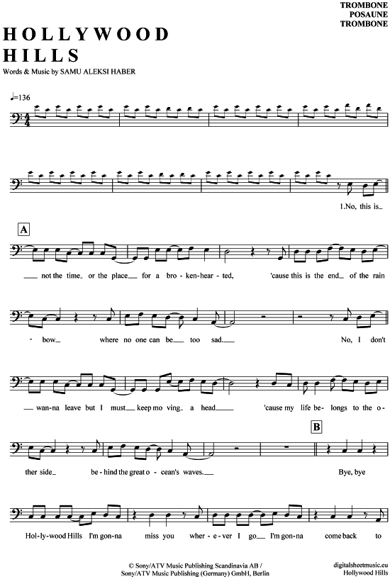 Product gallery: Page 1 of 4 Hollywood Hills , Sunrise Avenue, (Posaune / Bariton)