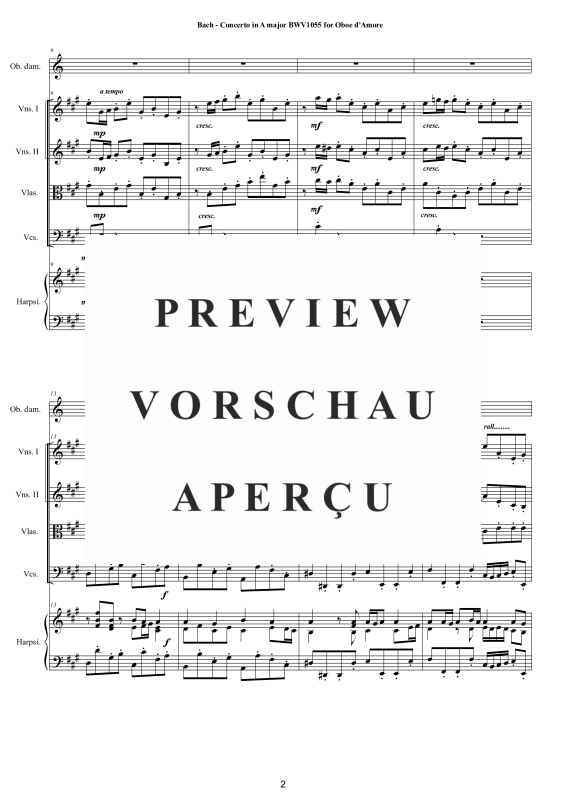 Product gallery: Page 3 of 11 Konzert in A-Dur BWV 1055R, , Mixed Ensemble Oboe D'amore, Strings and Harpsichord Bc