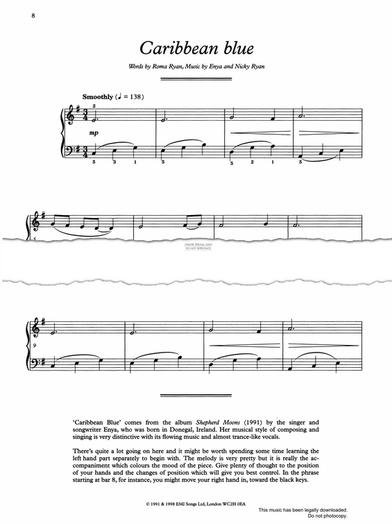 Produktgalerie: Seite 1 von 1 Caribbean Blue, Enya, Klavier