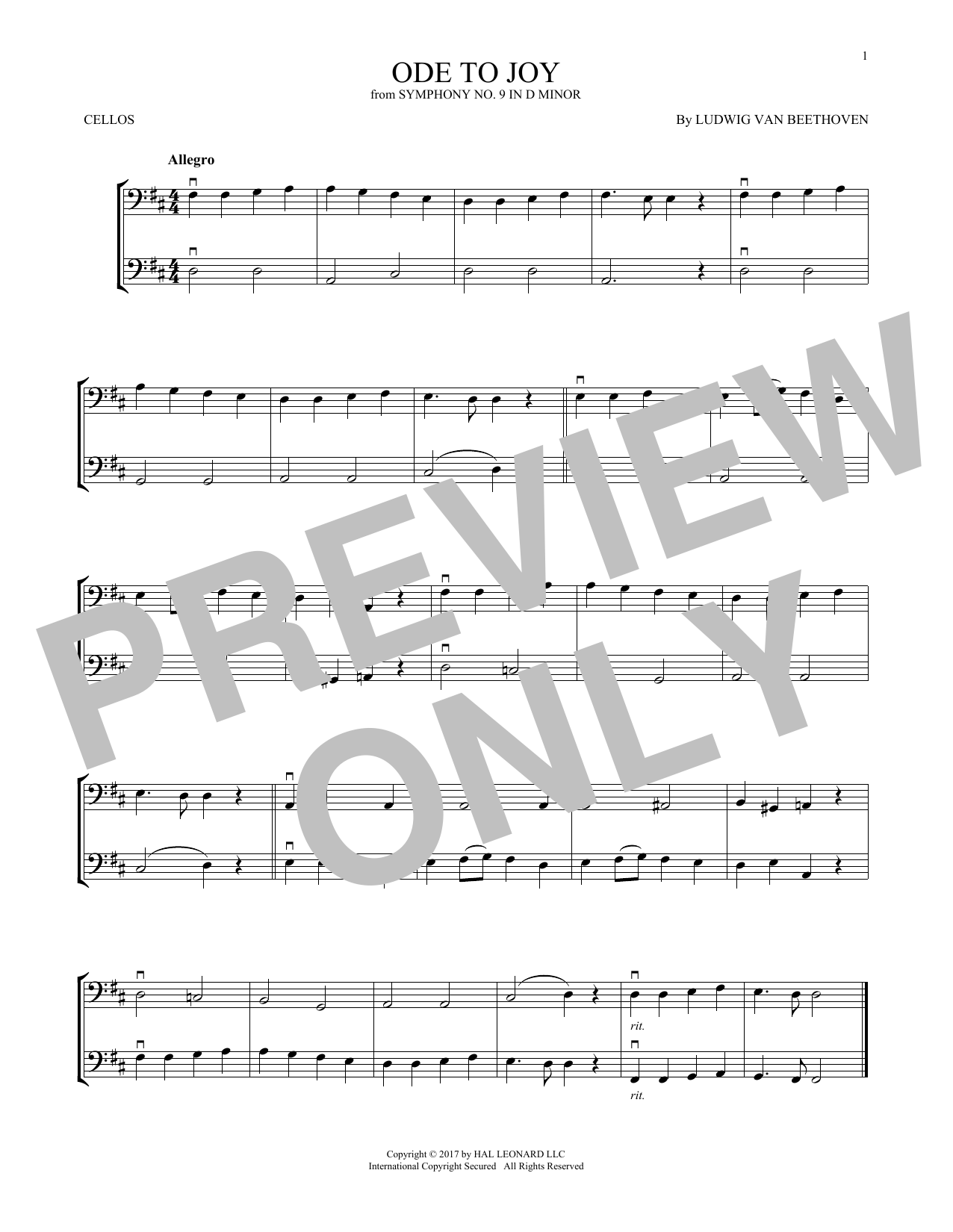 Produktgalerie: Seite 1 von 1 Ode To Joy, Ludwig Van Beethoven, Violoncello