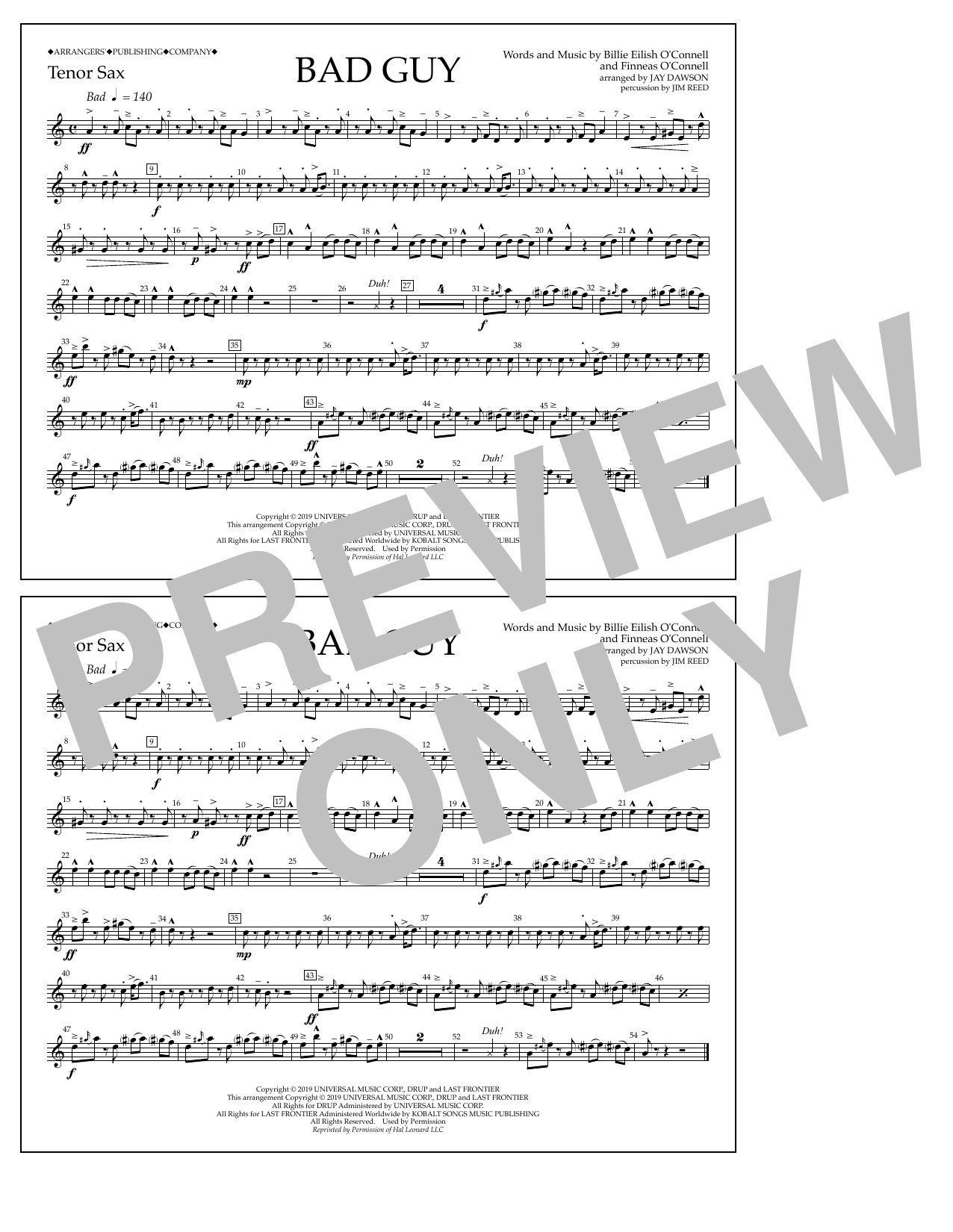 Produktbild zu: Bad Guy (arr. Jay Dawson) - Tenor Sax