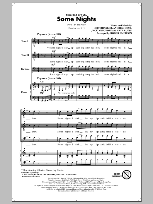 Produktbild zu: Some Nights (arr. Roger Emerson)