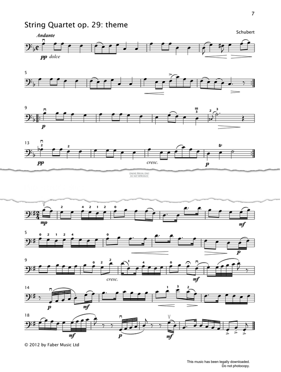 Produktgalerie: Seite 1 von 1 Theme (from 'String Quartet Op.29'), Franz Schubert, Violoncello