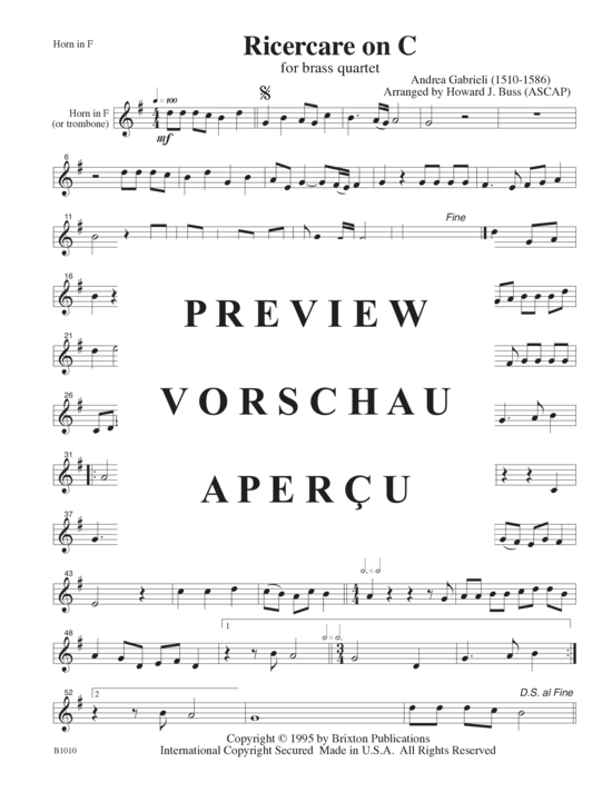 Produktgalerie: Seite 10 von 12 Ricercare on C , , (Blechbläserquartett T T H/P P)