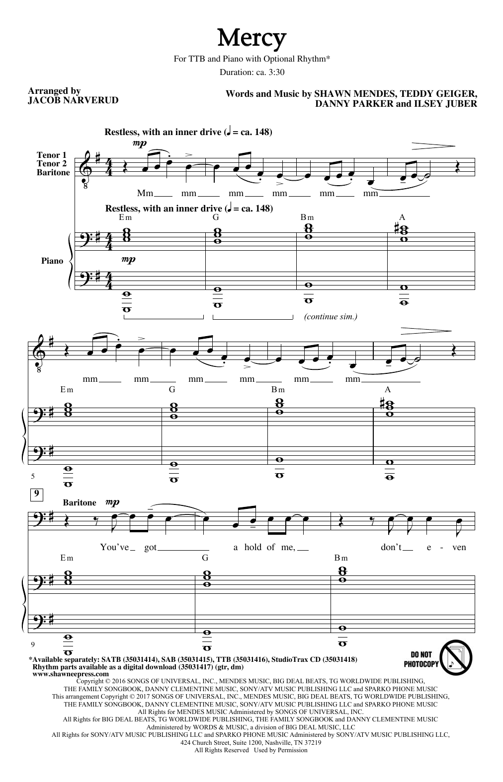 Product picture to: Mercy (arr. Jacob Narverud)