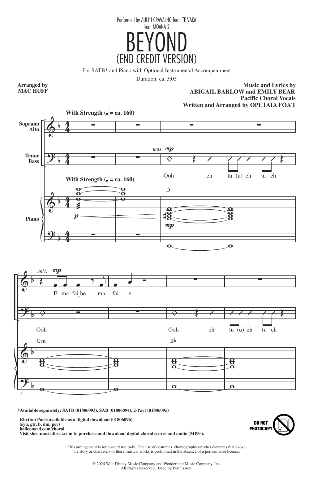 Produktbild zu: Beyond (End Credit Version) (from Moana 2) (arr. Mac Huff)