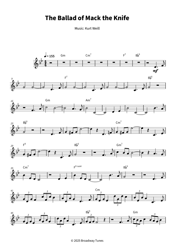 Product gallery: Page 1 of 6 The Ballad of Mack the Knife, , (Transverse flute solo and chords - Leadsheet)
