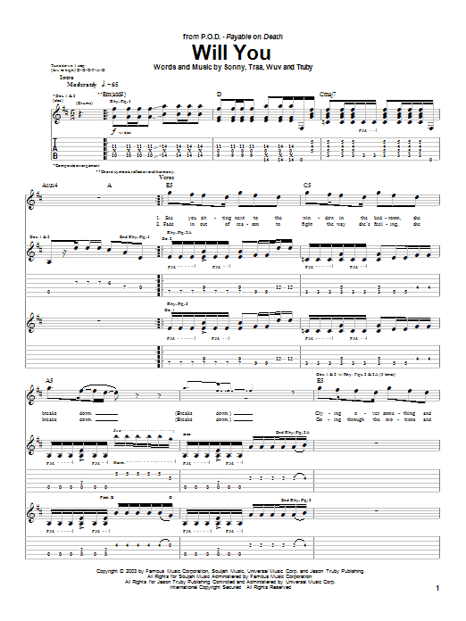 Produktgalerie: Seite 1 von 1 Will You, P.O.D. (Payable On Death), Gitarre